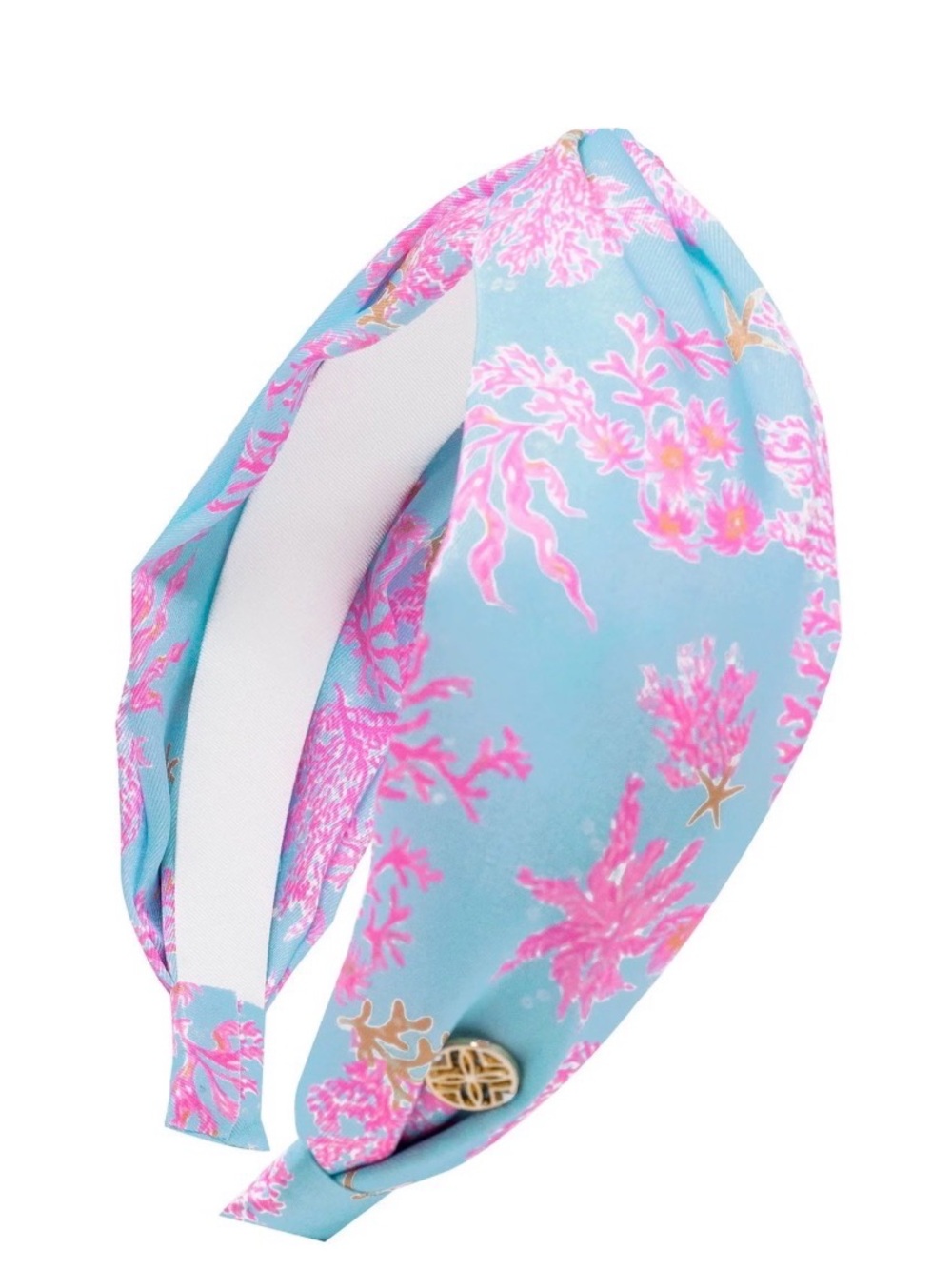 LILLY PULITZER® WIDE TWIST HEADBAND WITH LOGO CHARM – ROYAL CORAL